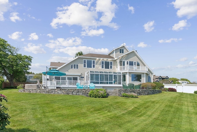25 Ocean Ave, Cape Elizabeth, ME 04107 - rear view of house featuring a sunroom, a balcony, and roof with shingles