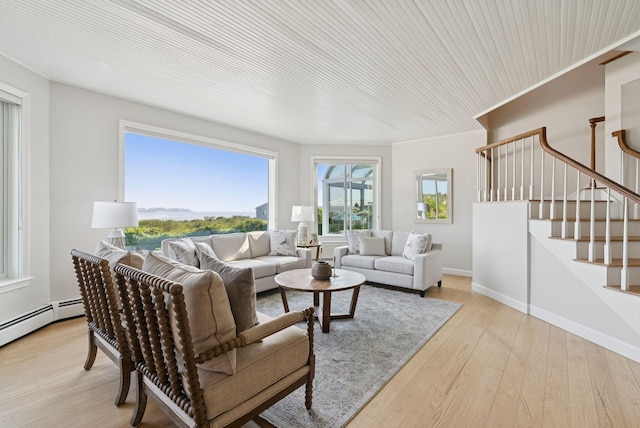 25 Ocean Ave, Cape Elizabeth, ME 04107 - living room with stairs, wood finished floors, baseboards, and a baseboard radiator