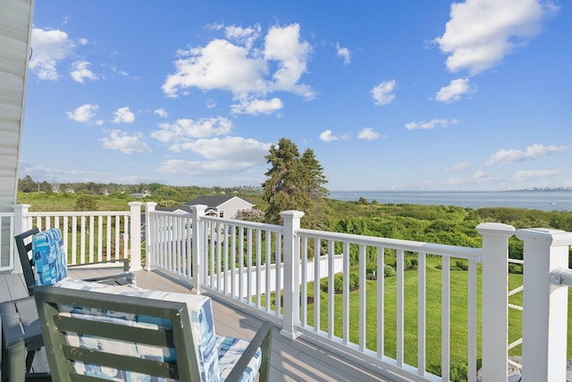 25 Ocean Ave, Cape Elizabeth, ME 04107 - wooden terrace with a water view and a lawn