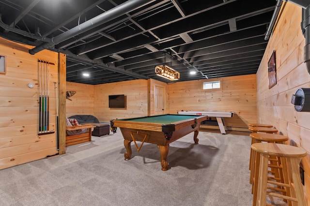 3935 Main St, Rangeley, ME 04970 - recreation room featuring wooden walls, carpet floors, and billiards