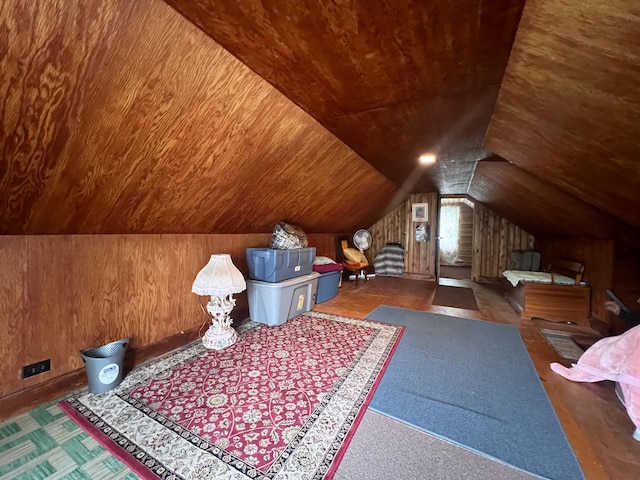 13 Pearl St, Fort Kent, ME 04743 - additional living space featuring wooden ceiling, wooden walls, and lofted ceiling