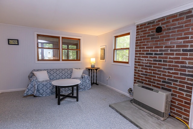 18 Julian St, Sebago, ME 04029 - living area featuring heating unit, baseboards, and carpet