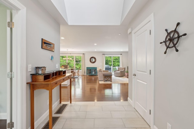 45 S Ridge Rd, Falmouth, ME 04105 - hallway with recessed lighting, light tile patterned floors, and baseboards