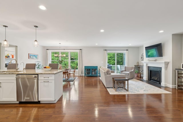 45 S Ridge Rd, Falmouth, ME 04105 - kitchen with dishwasher, a sink, open floor plan, healthy amount of natural light, and recessed lighting