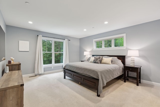 45 S Ridge Rd, Falmouth, ME 04105 - bedroom featuring baseboards, light carpet, multiple windows, and recessed lighting