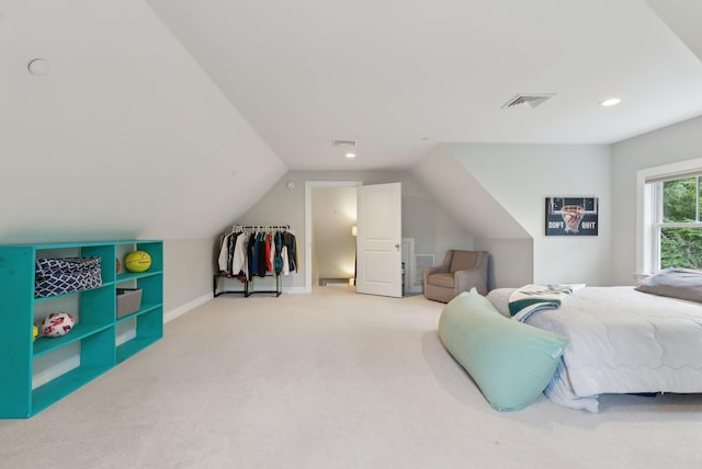 45 S Ridge Rd, Falmouth, ME 04105 - carpeted bedroom with vaulted ceiling, recessed lighting, and baseboards