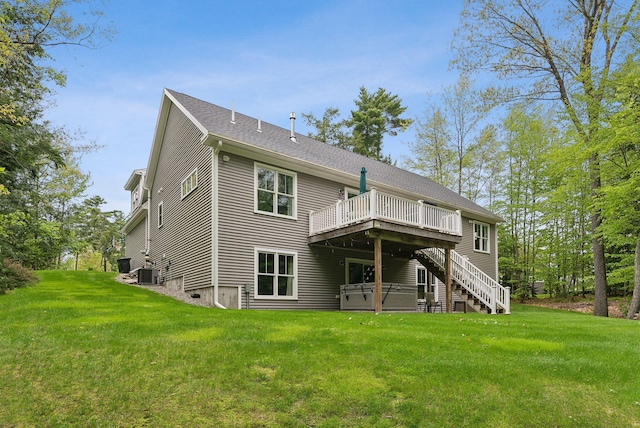 45 S Ridge Rd, Falmouth, ME 04105 - rear view of property featuring a deck, central AC, a yard, and a hot tub