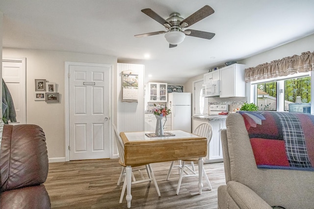 19 Rumery Rd, Lyman, ME 04002 - dining room with light wood finished floors, ceiling fan, baseboards, and a desk