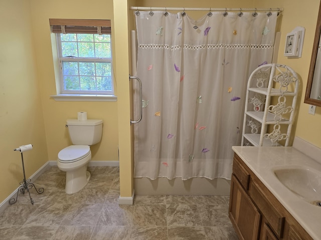 83 Clover Ln, Auburn, ME 04210 - bathroom with toilet, vanity, baseboards, and shower / bathtub combination with curtain