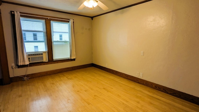 191 Bates St, Pittsfield, ME 04967 - empty room with ornamental molding, light wood-type flooring, cooling unit, and a ceiling fan