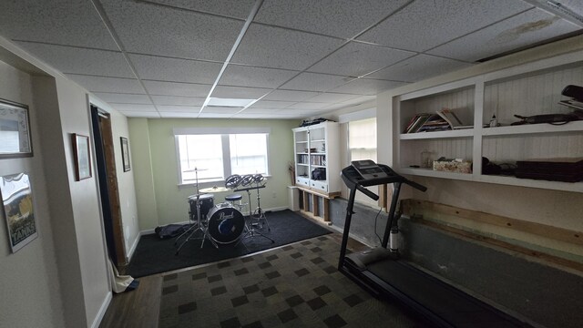 2 Fairview Ave, Houlton, ME 04730 - exercise area with baseboards, a drop ceiling, and carpet flooring