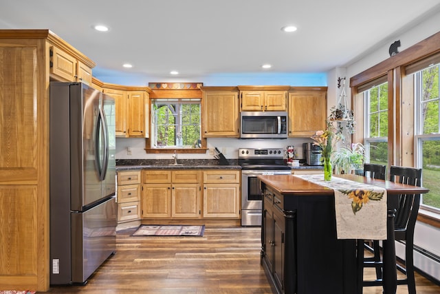 2 Ball Park Rd, Lewiston, ME 04240 - kitchen with stainless steel appliances, plenty of natural light, wood finished floors, recessed lighting, and a sink