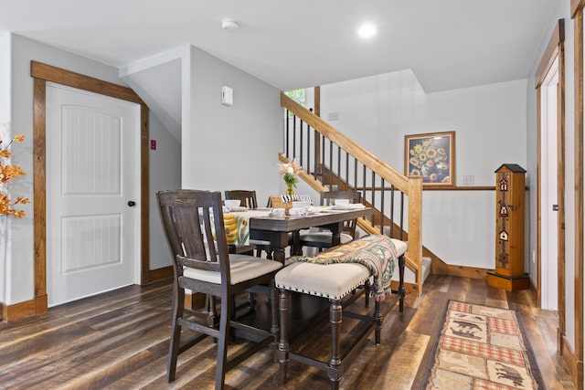 2 Ball Park Rd, Lewiston, ME 04240 - dining room featuring dark wood-style floors, stairs, baseboards, and recessed lighting