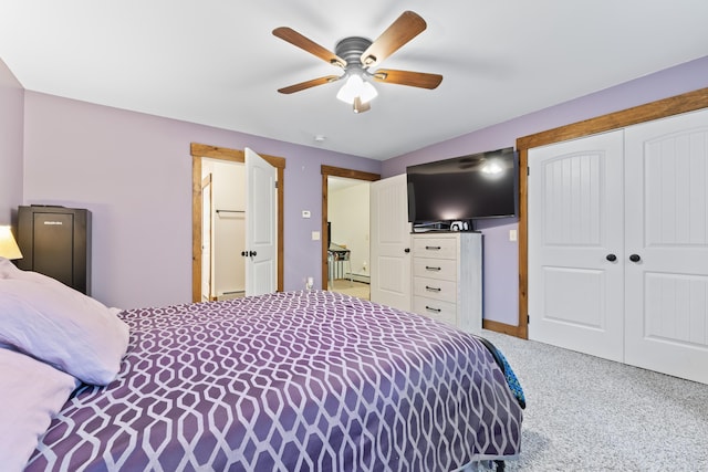 2 Ball Park Rd, Lewiston, ME 04240 - bedroom featuring a closet, carpet, ceiling fan, and a baseboard heating unit