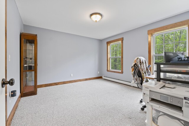 2 Ball Park Rd, Lewiston, ME 04240 - office featuring a baseboard heating unit, baseboards, and carpet flooring