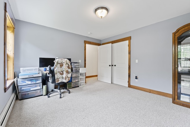 2 Ball Park Rd, Lewiston, ME 04240 - office with a baseboard radiator, carpet floors, and baseboards