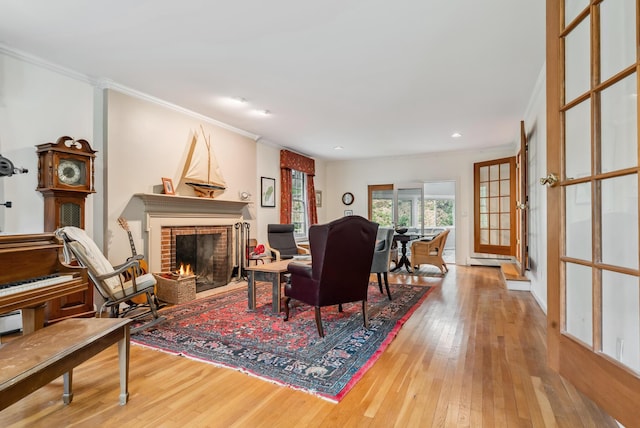 3 Payneton Hill Rd, York, ME 03909 - living area featuring ornamental molding, hardwood / wood-style floors, a fireplace, recessed lighting, and baseboard heating