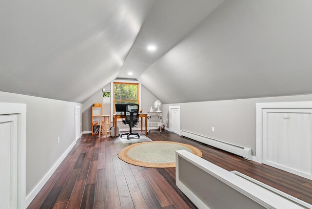 3 Payneton Hill Rd, York, ME 03909 - office space featuring a baseboard heating unit, dark wood-style floors, vaulted ceiling, baseboards, and recessed lighting
