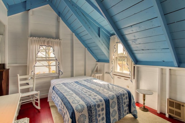 16 Tilton Ln, Southport, ME 04576 - bedroom featuring wooden ceiling, wood finished floors, and heating unit