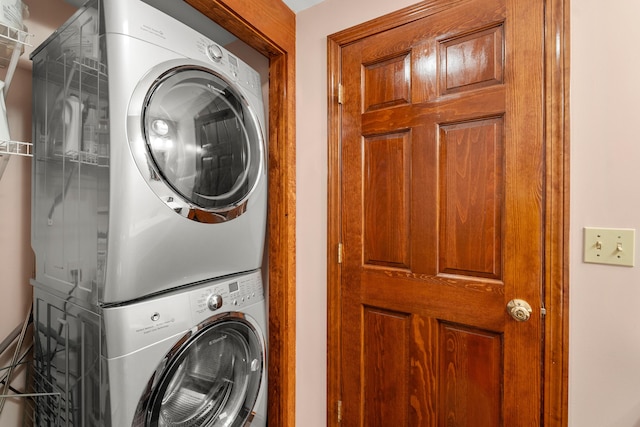 27 Wilmer Chase Rd, North Berwick, ME 03906 - washroom with stacked washing machine and dryer