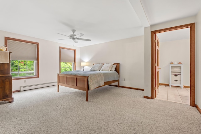 27 Wilmer Chase Rd, North Berwick, ME 03906 - carpeted bedroom featuring a baseboard radiator, baseboards, and a ceiling fan