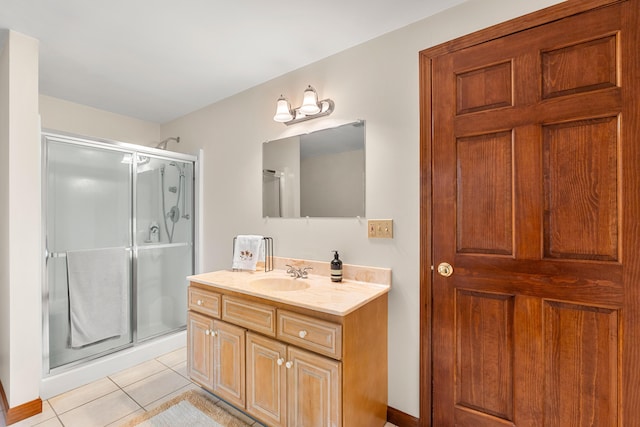 27 Wilmer Chase Rd, North Berwick, ME 03906 - bathroom featuring vanity, a stall shower, and tile patterned flooring