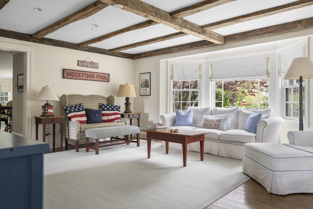52 Lester B Orcutt Blvd, Biddeford, ME 04006 - living area with wood finished floors and beam ceiling