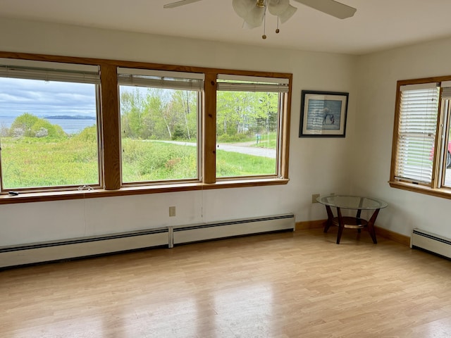 2 Cemetery Rd, Eastport, ME 04631 - spare room with ceiling fan, a baseboard heating unit, light wood finished floors, and baseboards