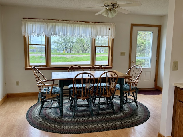 2 Cemetery Rd, Eastport, ME 04631 - dining area featuring light wood-style floors, ceiling fan, and baseboards