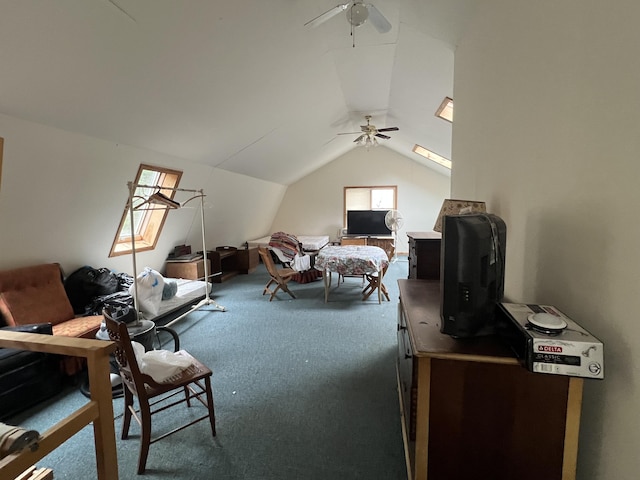 640 Bald Mountain Rd, Rangeley, ME 04970 - carpeted bedroom with vaulted ceiling and a ceiling fan