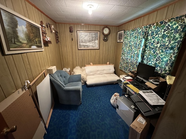 694 Calais Rd, Hodgdon, ME 04730 - carpeted office space featuring wooden walls