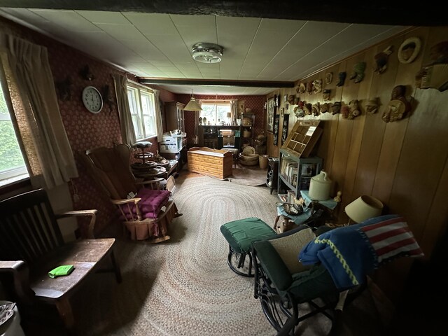 694 Calais Rd, Hodgdon, ME 04730 - sitting room with carpet and a wood stove