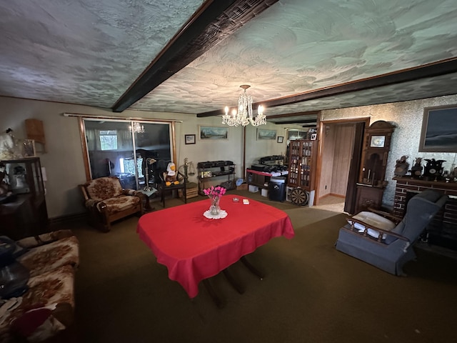 694 Calais Rd, Hodgdon, ME 04730 - carpeted dining area with a chandelier and baseboards