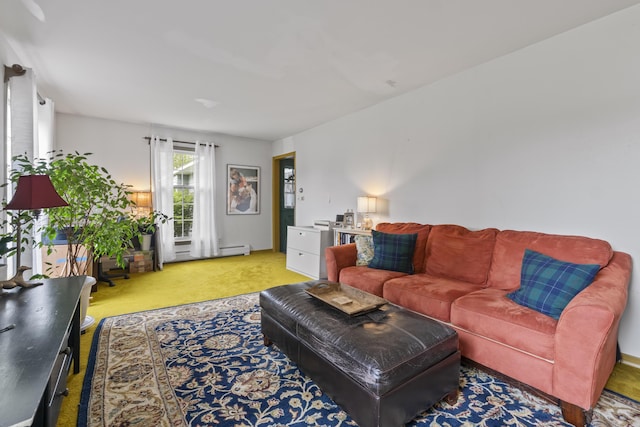 14 Lakeshore Dr, Belgrade, ME 04918 - carpeted living room featuring baseboard heating