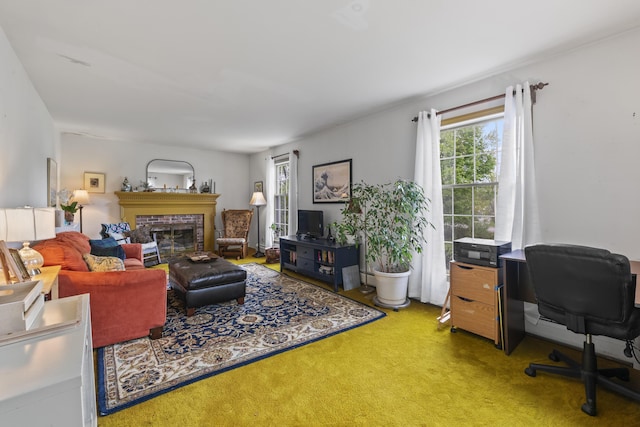 14 Lakeshore Dr, Belgrade, ME 04918 - living room featuring carpet flooring and a glass covered fireplace
