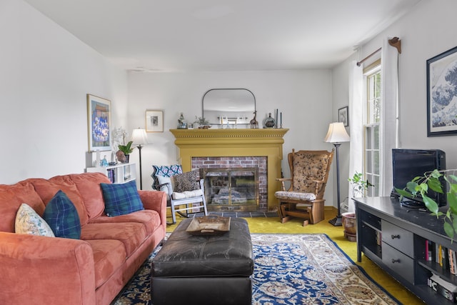 14 Lakeshore Dr, Belgrade, ME 04918 - living room featuring a brick fireplace