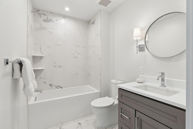 267 US Route 1 Unit 206, Falmouth, ME 04105 - bathroom with marble look tiles, vanity, toilet, and bathing tub / shower combination