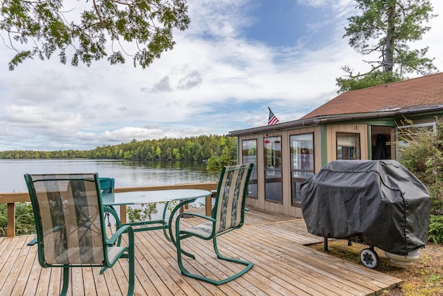 18 Breezy Knoll Dr, Princeton, ME 04668 - wooden deck with grilling area and a water view