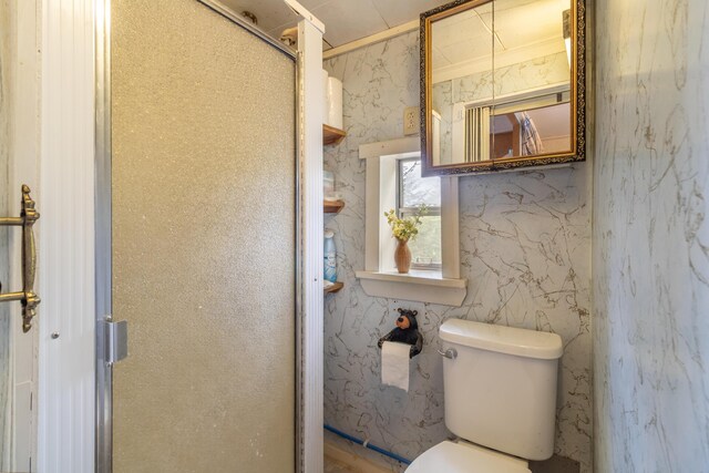 18 Breezy Knoll Dr, Princeton, ME 04668 - bathroom with toilet and a shower with shower door