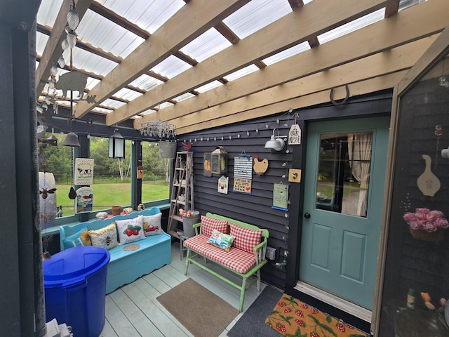 13 Bishop Farm Rd, Brownfield, ME 04010 - wooden deck featuring an outdoor living space and a pergola