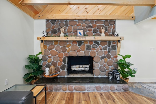 7 Scenic View Dr, Naples, ME 04055 - detailed view of a stone fireplace and wood finished floors