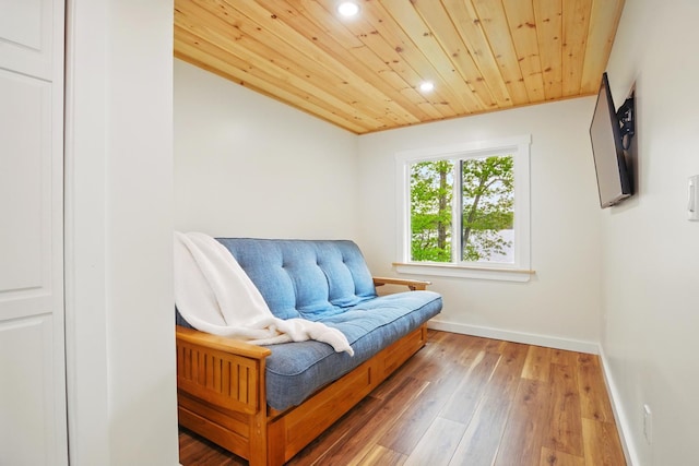 7 Scenic View Dr, Naples, ME 04055 - sitting room with recessed lighting, baseboards, hardwood / wood-style floors, and wooden ceiling