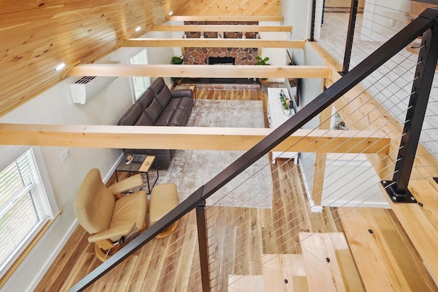 7 Scenic View Dr, Naples, ME 04055 - staircase featuring lofted ceiling
