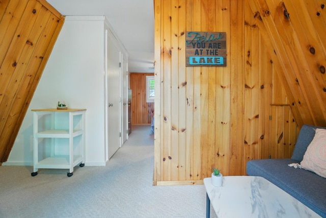 7 Scenic View Dr, Naples, ME 04055 - carpeted bedroom with baseboards and wood walls