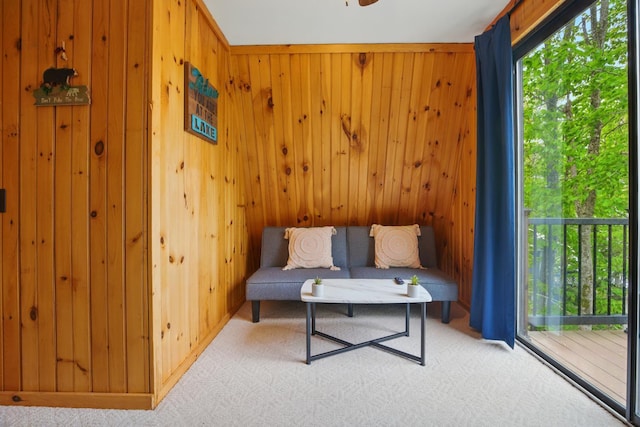 7 Scenic View Dr, Naples, ME 04055 - living area with wood walls and carpet flooring