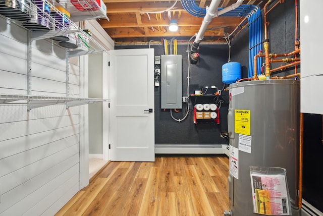 7 Scenic View Dr, Naples, ME 04055 - utility room featuring water heater, electric panel, and baseboard heating