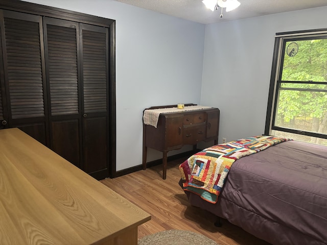 270 Mccrillis Corner Rd, Wilton, ME 04294 - bedroom with light wood-type flooring, a closet, and a textured ceiling