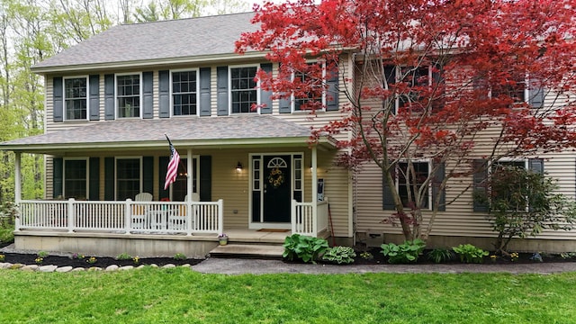 30 Maxfield Dr, Orono, ME 04473 - colonial home featuring a porch, a front lawn, and a shingled roof
