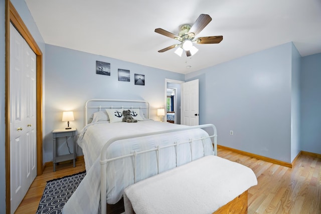 30 Maxfield Dr, Orono, ME 04473 - bedroom featuring baseboards, light wood-style flooring, a closet, and ceiling fan
