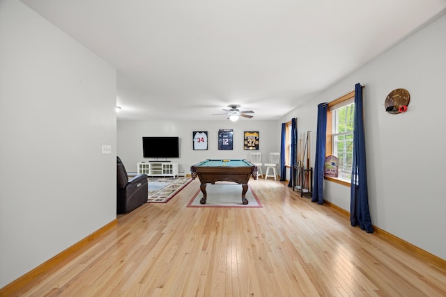 30 Maxfield Dr, Orono, ME 04473 - rec room featuring light wood-style floors, billiards, a ceiling fan, and baseboards